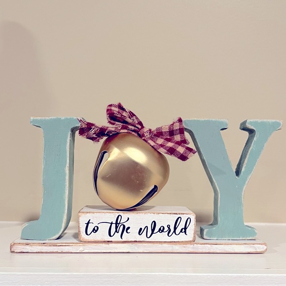 Other - JOY Holiday Blue Decor Large Gold Bell Length 7”